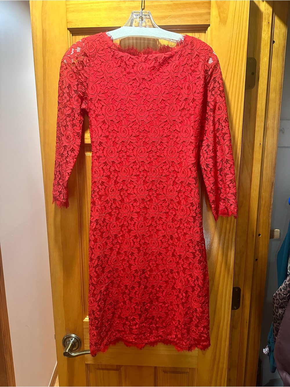 Diane Von Furstenberg Red Lace Long-Sleeve Sheath Dress
